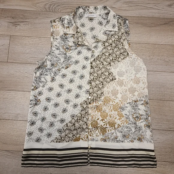 Calvin Klein Shell Collared Tank Top Multi-colored Brown Cream Sleeveless XS - Picture 1 of 8